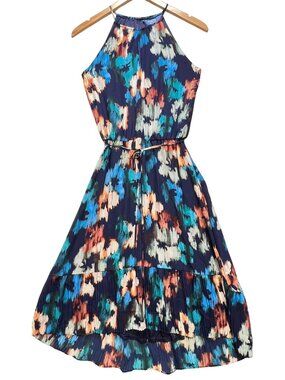 Simply Vera Wang Womens Halter Boho Hi-Low Dress Sleeveless Size XS Blue Printed